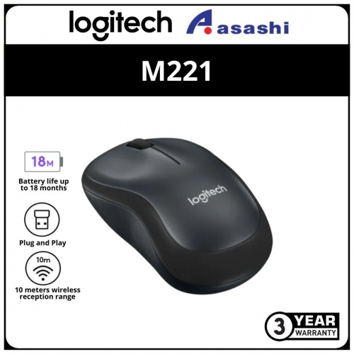 Logitech M221-Charcoal Wireless Silent Mouse (3 yrs Limited Hardware Warranty)