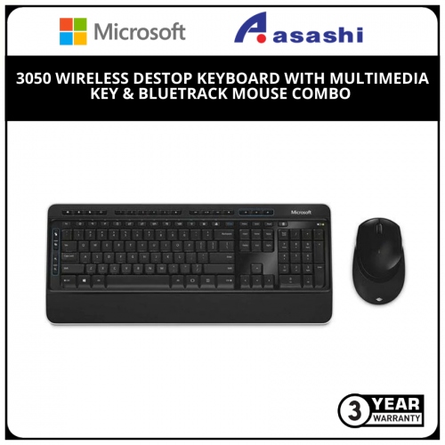 Microsoft PP3-00024 3050 Wireless Destop Keyboard with Multimedia Key & Bluetrack Mouse Combo (3 yrs Limited Hardware Warranty)
