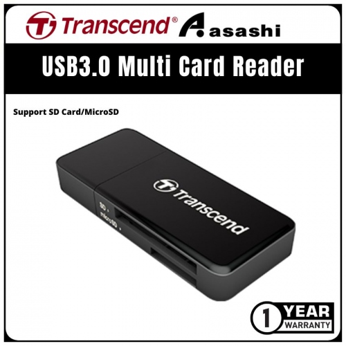 Transcend (TS-RDF5K) All in One USB3.0 Multi Card Reader-Black-Support SD Card/MicroSD (1 yrs Limited Hardware Warranty)
