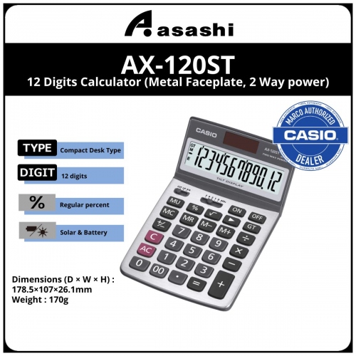Casio AX-120ST 12 Digits Calculator (12months Warrany) MUST KEEP BOX FOR WARRANTY