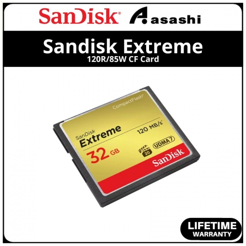 Sandisk Extreme 32GB VPG-20 CF Card -- Up to 120MB/s Read Speed, 85MB/s Write (SDCFXSB-032G-G46)