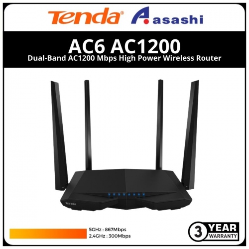 TENDA AC6 Dual-Band AC1200 Mbps High Power Wireless Router