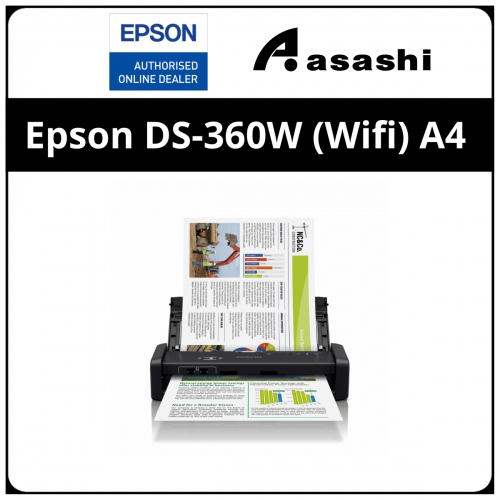 Epson DS-360W (Wifi) A4, Duplex, 25ppm/50ipm @200&300 dpi, CIS, 20 sheets ADF, dedicated card slot, built in rechargable battery Scanner