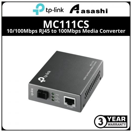TP-Link MC111CS 10/100Mbps RJ45 to 100Mbps Media Converter, single-mode SC fiber Converter, Full-duplex, Tx:1550nm, Rx:1310nm, up to 20Km