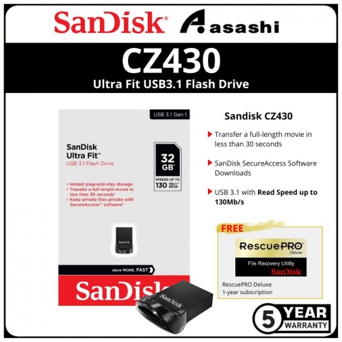 Sandisk CZ430 32GB Ultra Fit Usb3.1 Flash Drive (SDCZ430-032G-GAM46)