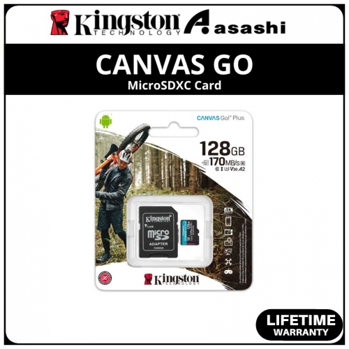 Kingston Canvas Go Plus 128GB UHS-I U3 V30 Class10 MicroSDHC Card - Up to 170MB/s Read Speed,90MB/s Write Speed