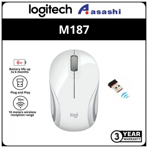 Logitech M187-White Wireless Mini Mouse ( 3 yrs limited hardware warranty)