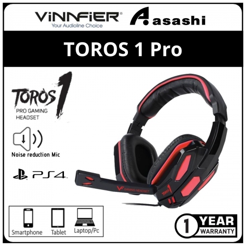 Vinnfier TOROS 1 (Red) Pro Gaming Headset (1Year Manufacturer Warranty)