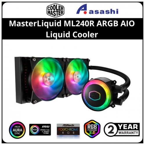 Cooler Master MasterLiquid ML240R ARGB AIO Liquid Cooler (Support LGA 1700 / 20XX / 115X / 775 / AM3 / AM4) — 3 Years Warranty