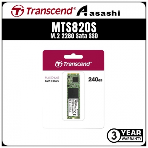 Transcend MTS820S 240GB M.2 2280 Sata SSD - TS240GMTS820S (Up to 500MB/s Read & 430MB/s Write)