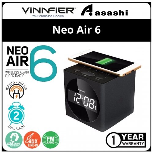 Vinnfier Neo Air 6 (Black) Wireless Alarm Clock Radio (1 yr Manufacturer Warranty)