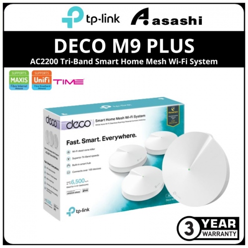 TP-Link DECO M9 Plus(3 Packs) AC2200 Tri-Band Smart Home Mesh Wi-Fi System