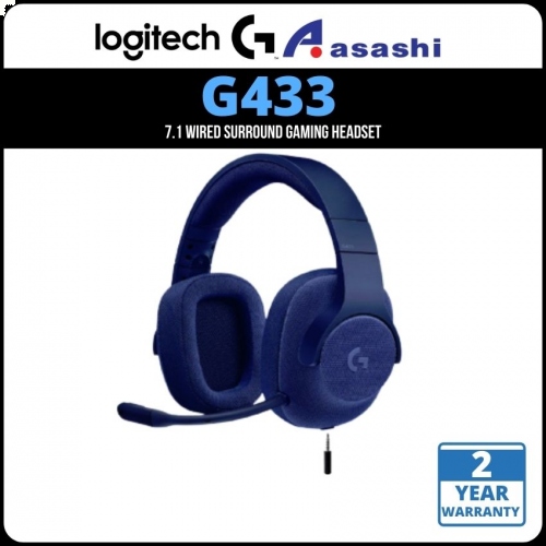 EOL - Logitech G433 7.1 Wired Surround Gaming Headset - BLUE [981-000693]