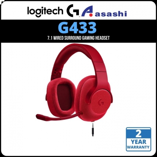 EOL - Logitech G433 7.1 Wired Surround Gaming Headset - RED [981-000654]
