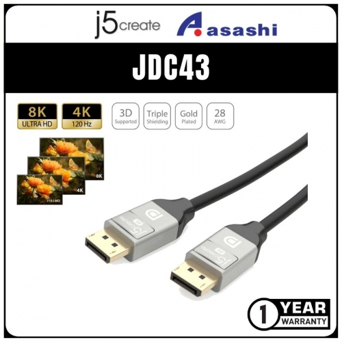 J5Create JDC43 8K DisplayPort 1.4 Cable (2M)