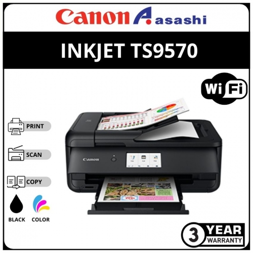 Canon Inkjet TS9570 AIO Inkjet Printer A3, Print, Scan, Copy, Touch Screen, WiFi Direct, SD Card,Duplex,1+2 years On-site Warranty (BLACK)