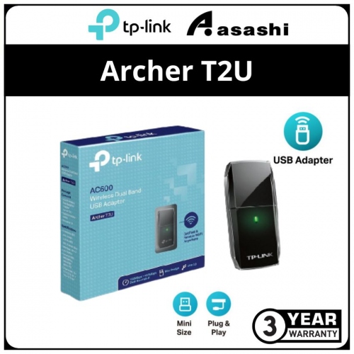 TP-Link Archer T2U AC600 Wi-Fi USB Adapter, Mini Size, 433Mbps at 5GHz + 150Mbps at 2.4GHz, USB 2.0