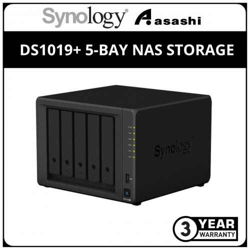 Synology DS1019+ 5-Bay NAS Storage (Intel Celeron J3455 Quad Core 1.5 GHz, 8GB DDR3L, 2 x GbE)