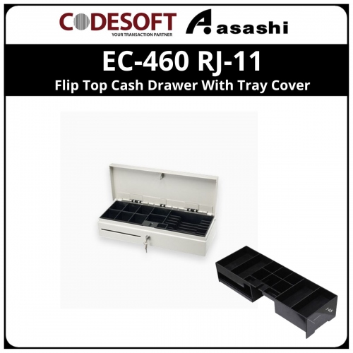 Code Soft EC-460 RJ-11 Flip Top Cash Drawer With Tray Cover