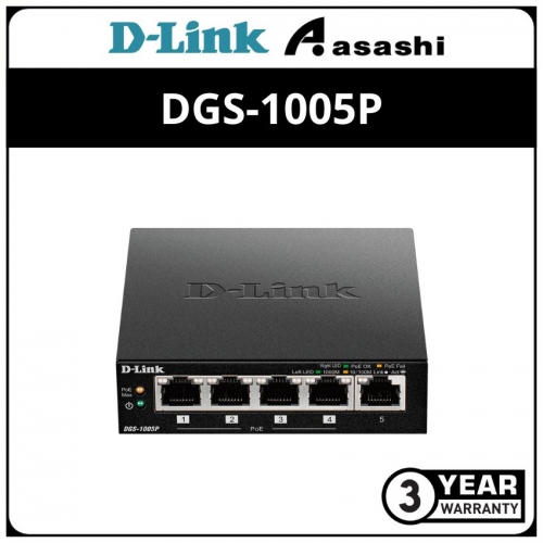 D-Link DGS-1005P 5 Port Gigabit Unmanaged Switch With 4 Port Support POE Port . POE Budget 60W