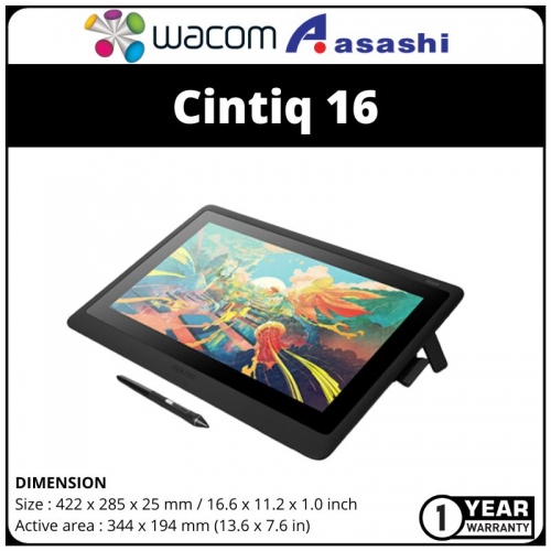 Wacom Cintiq 16 15.6″ Interactive Pen Display FHD, 16.7 Million