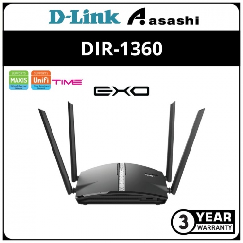 D-Link DIR-1360 Wireless AC1300 Smart Mesh Wi-Fi Router with 4 x 5dBi Antenna (McAfee)