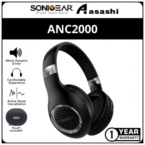 Sonic Gear ANC2000 (B.GunMetal) Active Noise Cancellation Bluetooth Headphones (1 yrs Limited Hardware Warranty)