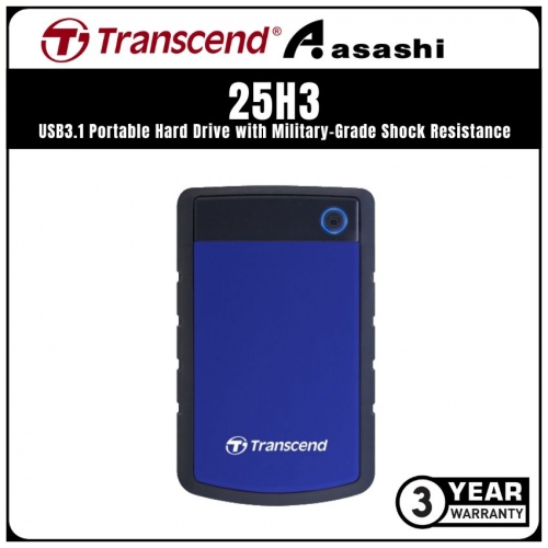 Transcend Storejet 25H3-Blue 4TB USB3.1 Portable Hard Drive with Military-Grade Shock Resistance - TS4TSJ25H3B