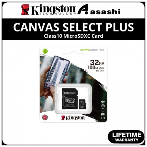 Kingston Canvas Select Plus 32GB UHS-I U1 Class10 MicroSDHC Card - Up to 100MB/s Read Speed