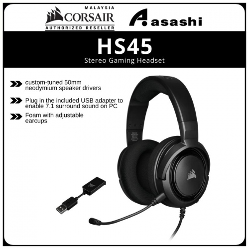 CORSAIR HS45 Stereo Gaming Headset (Carbon) - [CA-9011220-AP]