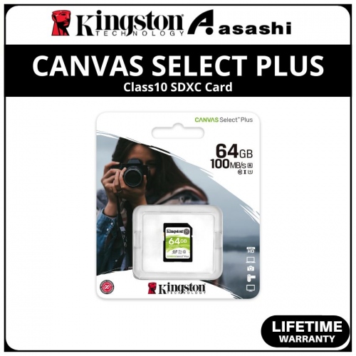 Kingston Canvas Select Plus 64GB UHS-I V10 Class10 SDXC Card - SDS2/64GB (Up to 100MB/s Read Speed)