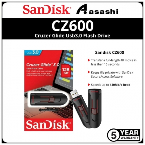 Sandisk CZ600 128GB Cruzer Glide Usb3.0 Flash Drive (SDCZ600-128G-G35)