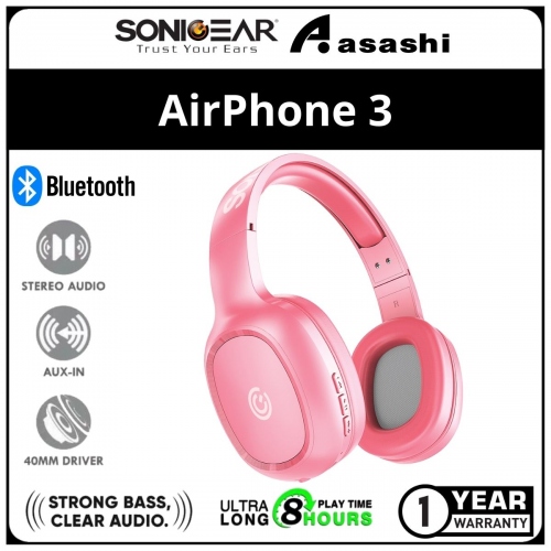 Sonic Gear AirPhone 3 (Peach) Bluetooth Headphones With Mic | Built In Rechargeable Battery | 1 Year Warranty