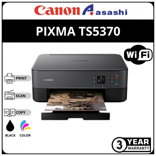 Canon Inkjet TS5370 AIO Inkjet Printer A4, Duplex Print, Scan, Copy, Wireless,1+2 years On-site Warranty (BLACK)