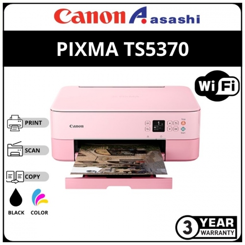 Canon Inkjet TS5370 AIO Inkjet Printer A4, Duplex Print, Scan, Copy, Wireless,1+2 years On-site Warranty (PINK)
