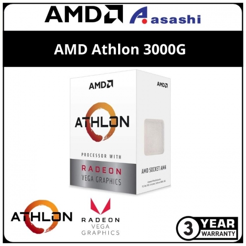 AMD Athlon 3000G 2C4T AM4 Socket Processor with Radeon Vega 3 Graphics