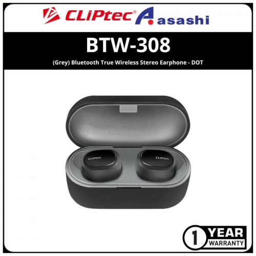 CLiPtec BTW-308 (Grey) Bluetooth True Wireless Stereo Earphone - DOT