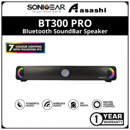 Sonic Gear BT300 PRO (Black) Bluetooth SoundBar Speaker with FM Radio and Brilliant Light - 1Y