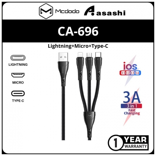 Mcdodo CA-6960 Mamba Lightning+Micro+Type-C USB Cable - 1.2m (Black)