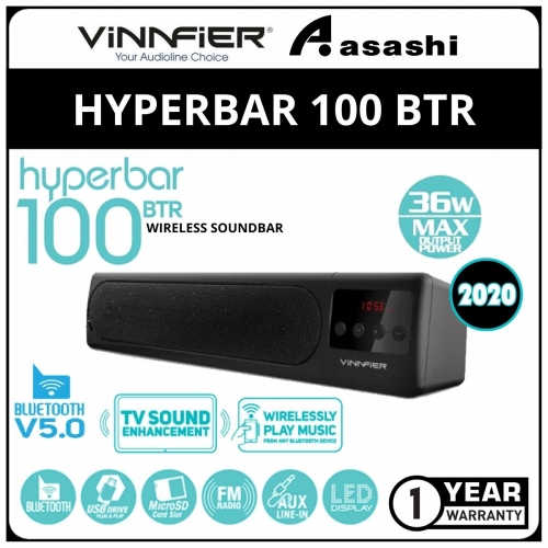 VINNFIER HyperBar 100 BTR (Black) Wireless Bluetooth Sound bar with FM Radio USB Slot SD Card Slot and LED Display - 1Y