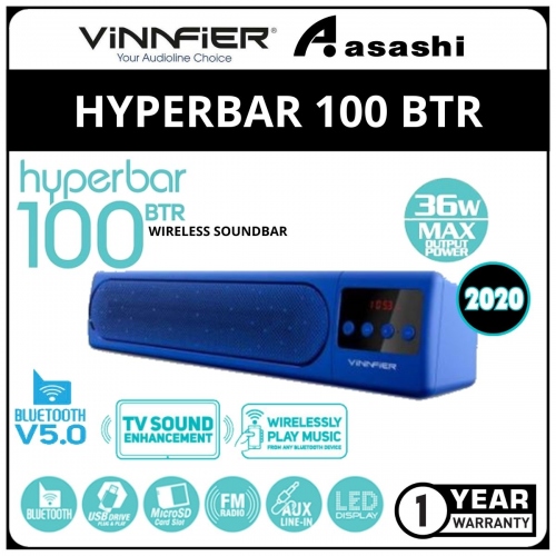 VINNFIER HyperBar 100 BTR (Blue) Wireless Bluetooth Sound bar with FM Radio USB Slot SD Card Slot and LED Display - 1Y
