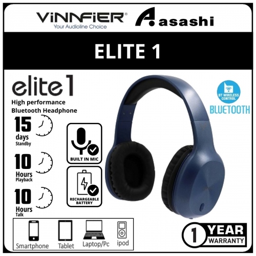 Vinnfier Elite 1 (Blue) High Performance Bluetooth Headphone (1 yrs Limited Hardware Warranty)