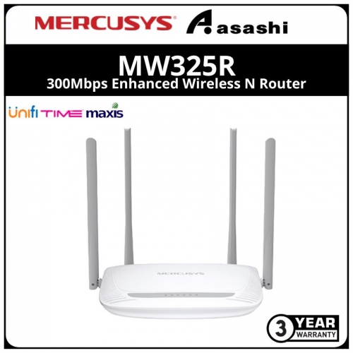 Mercusys MW325R 300Mbps Wireless N Router, 1 10/100M WAN + 4 10/100M LAN, 4 fixed antennas