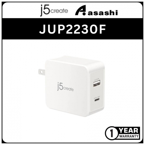 J5Create JUP2230F 30W 2-Port PD USB-C Mobile Charger Power Delivery & Quick Charge (2 yrs Limited Hardware Warranty)