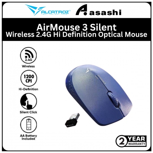 Alcatroz AirMouse 3 Silent Blue Wireless 2.4G Hi Definition Optical Mouse‎ (1 yrs Limited Hardware Warranty)