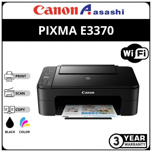 Canon Pixma E3370 Inkjet Aio Printer (Print,Scan,Copy & Wireless) BLACK