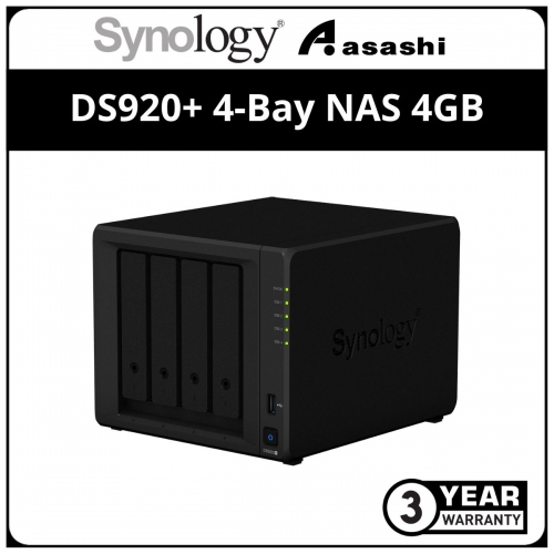 Synology DS920+ 4-Bay NAS 4GB (Intel Celeron J4125 2.0Ghz *up to 2.7Ghz, 4GB, 2 x GbE)