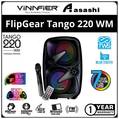 Vinnfier FlipGear Tango 220WM TWS Wireless Portable Bluetooth Speaker with Karaoke system, Micro SD slot Remote Control - 1Y