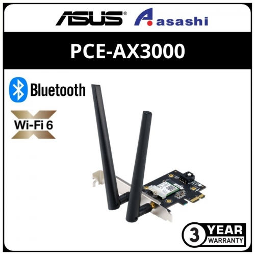 Asus PCE-AX3000 AX3000 Dual Band PCI-E WiFi 6 (802.11ax). Supporting 160MHz, Bluetooth 5.0, WPA3 network security, OFDMA and MU-MIMO