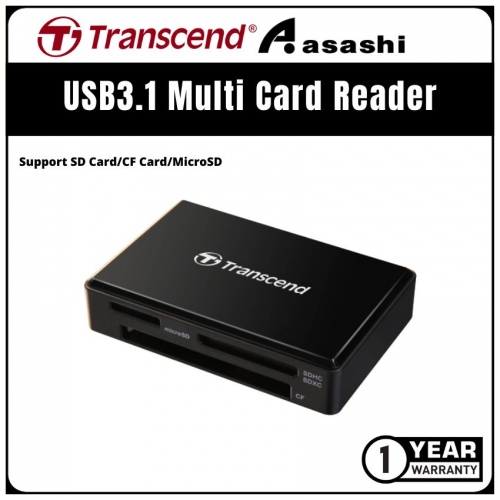 Transcend (TS-RDF8K2) All in One USB3.1 Multi Card Reader-Black -Support SD Card/CF Card/MicroSD Card (1 yrs Limited Hardware Warranty)